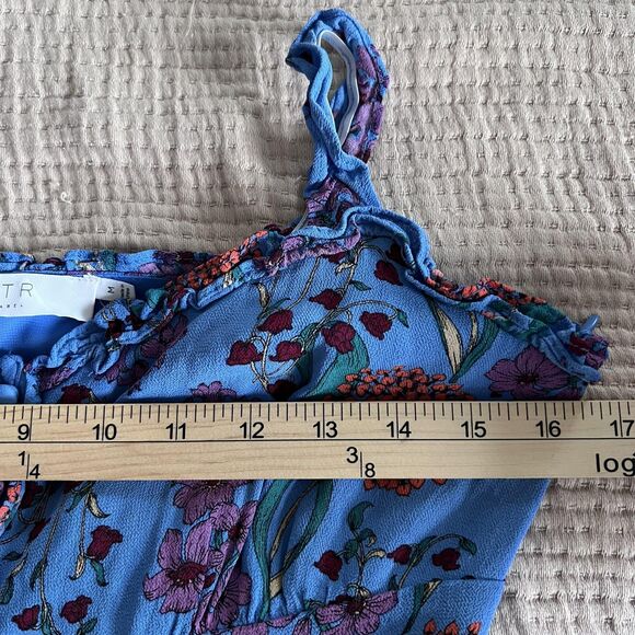 ASTR The Label Dress Womens Medium Blue Floral Ruffle Button Front Lined Midi - Picture 14 of 16